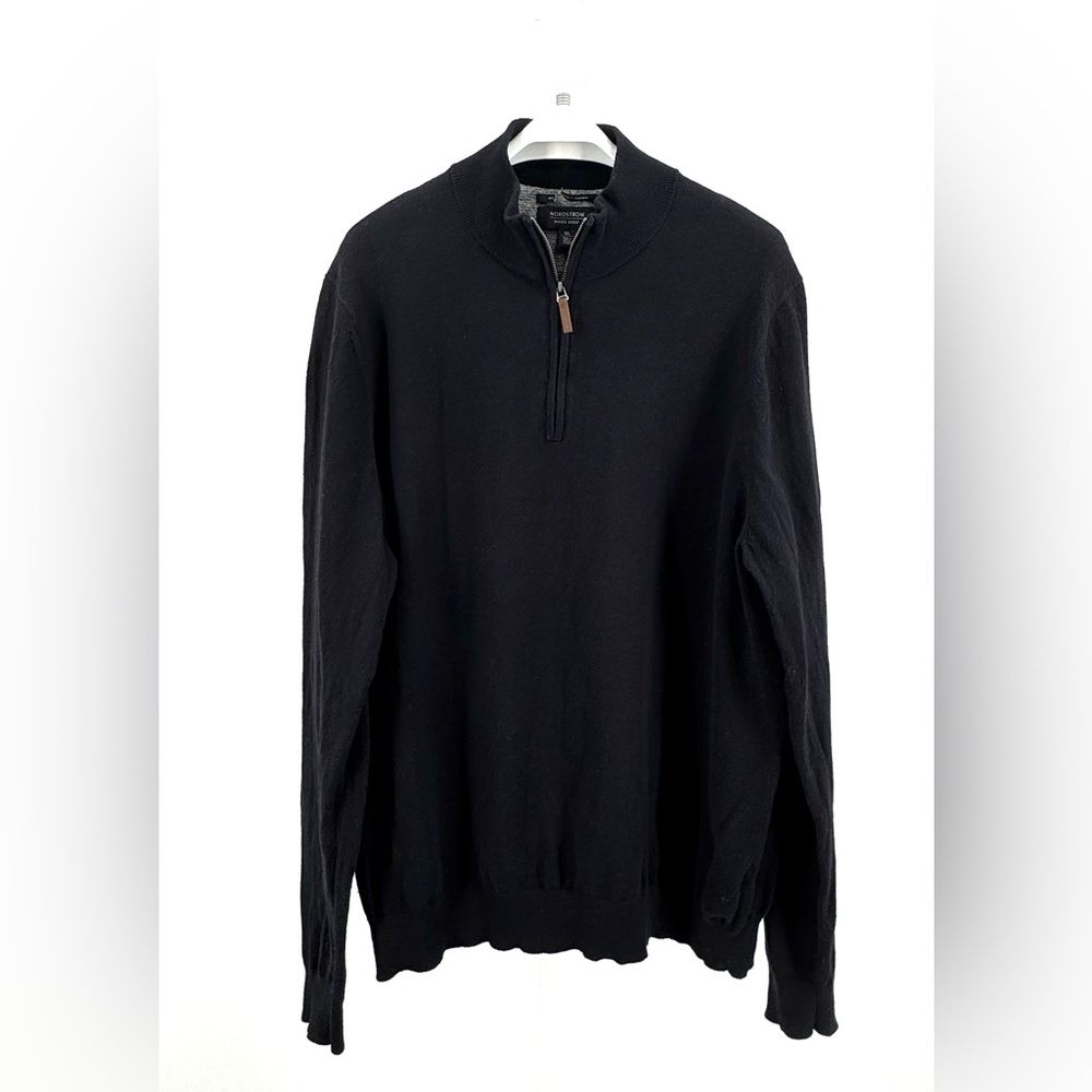 Nordstrom Men’s Shop Black Cotton Cashmere Quarter Zip Size XL